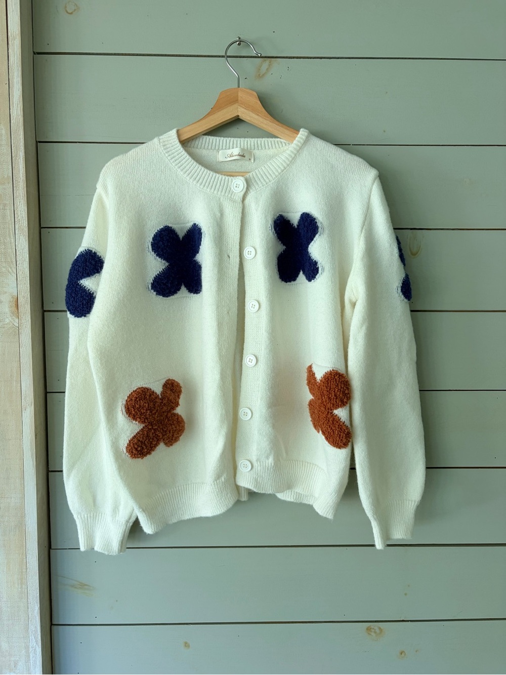 Alcedudu Cream Floral Appliqué Cardigan – Size M